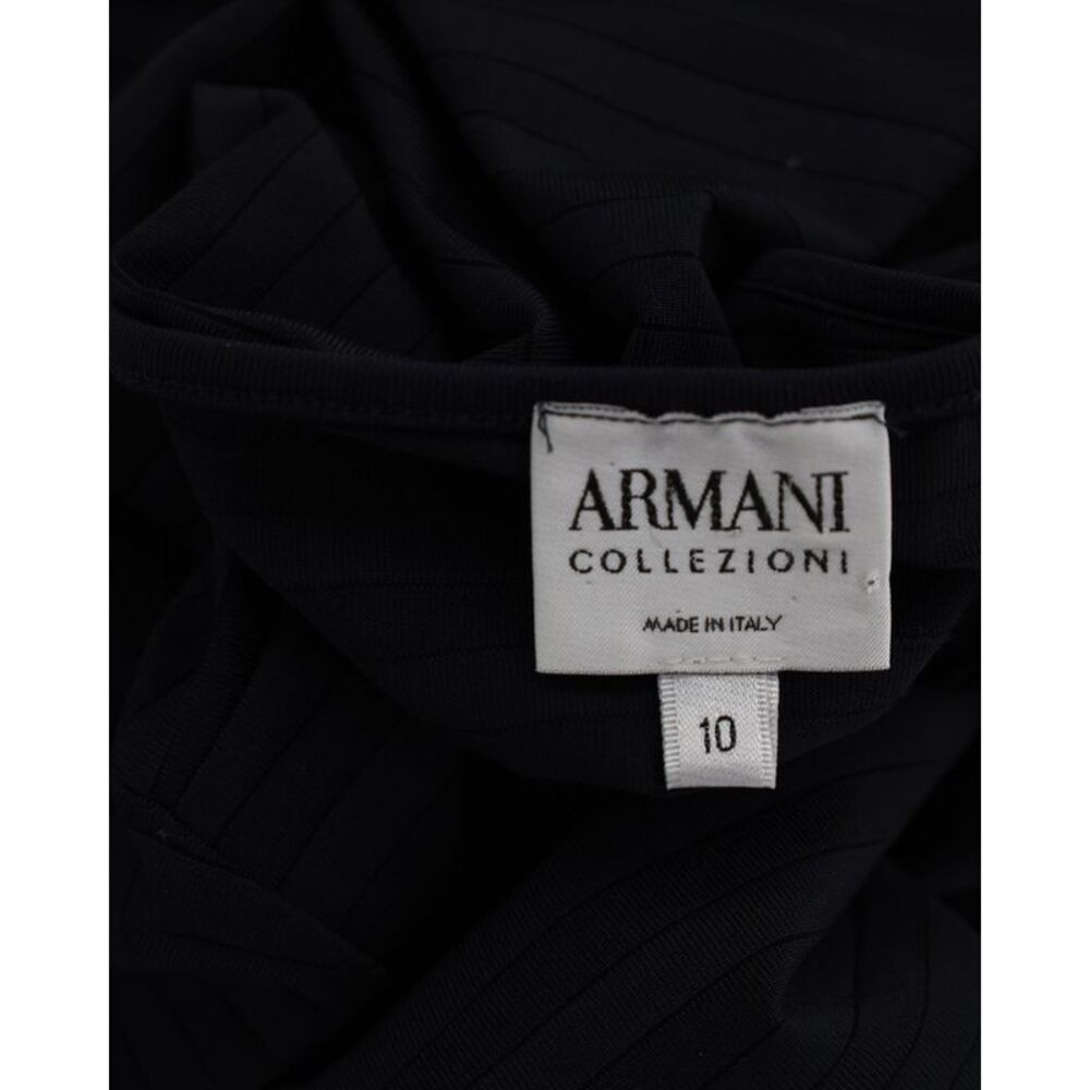 Armani Collezioni Striped V-Neck T-Shirt in Black Polyamide - Picture 3 of 4